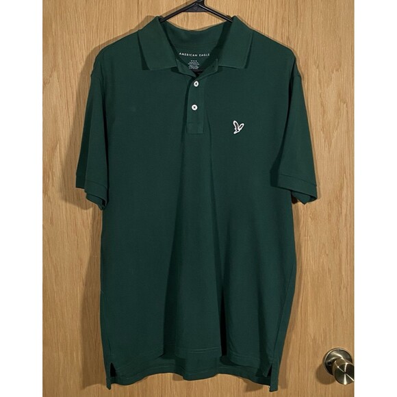 American Eagle Outfitters Men's Sz M Forest Green Cotton Polo Logo Preppy NWT - Picture 1 of 6